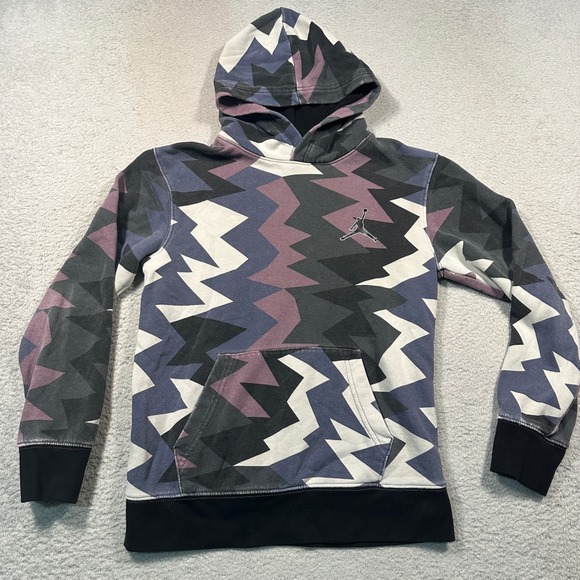 Jordan Brand Other - Jordan Hoodie Kids Size M Black Purple Grey Zigzag Geometric Jumpman FLAW